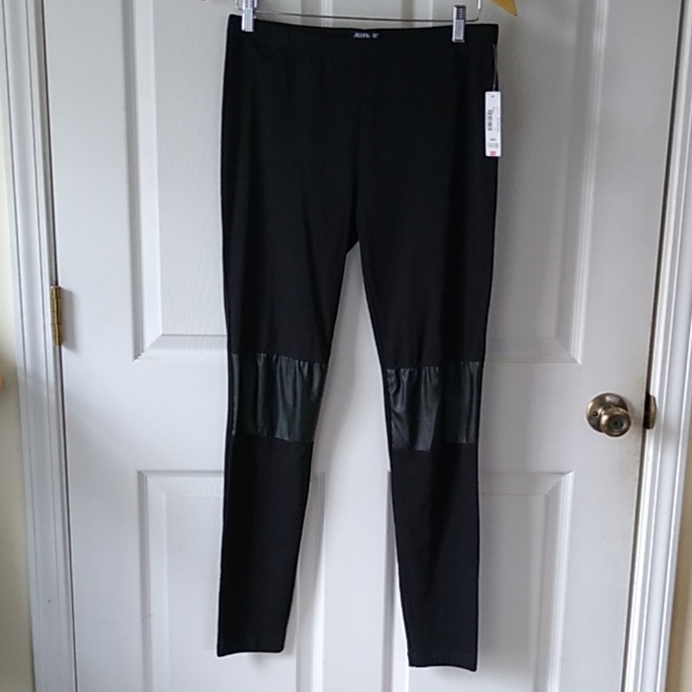 Allen B. Leggings Black w/Faux Leather Size L XL